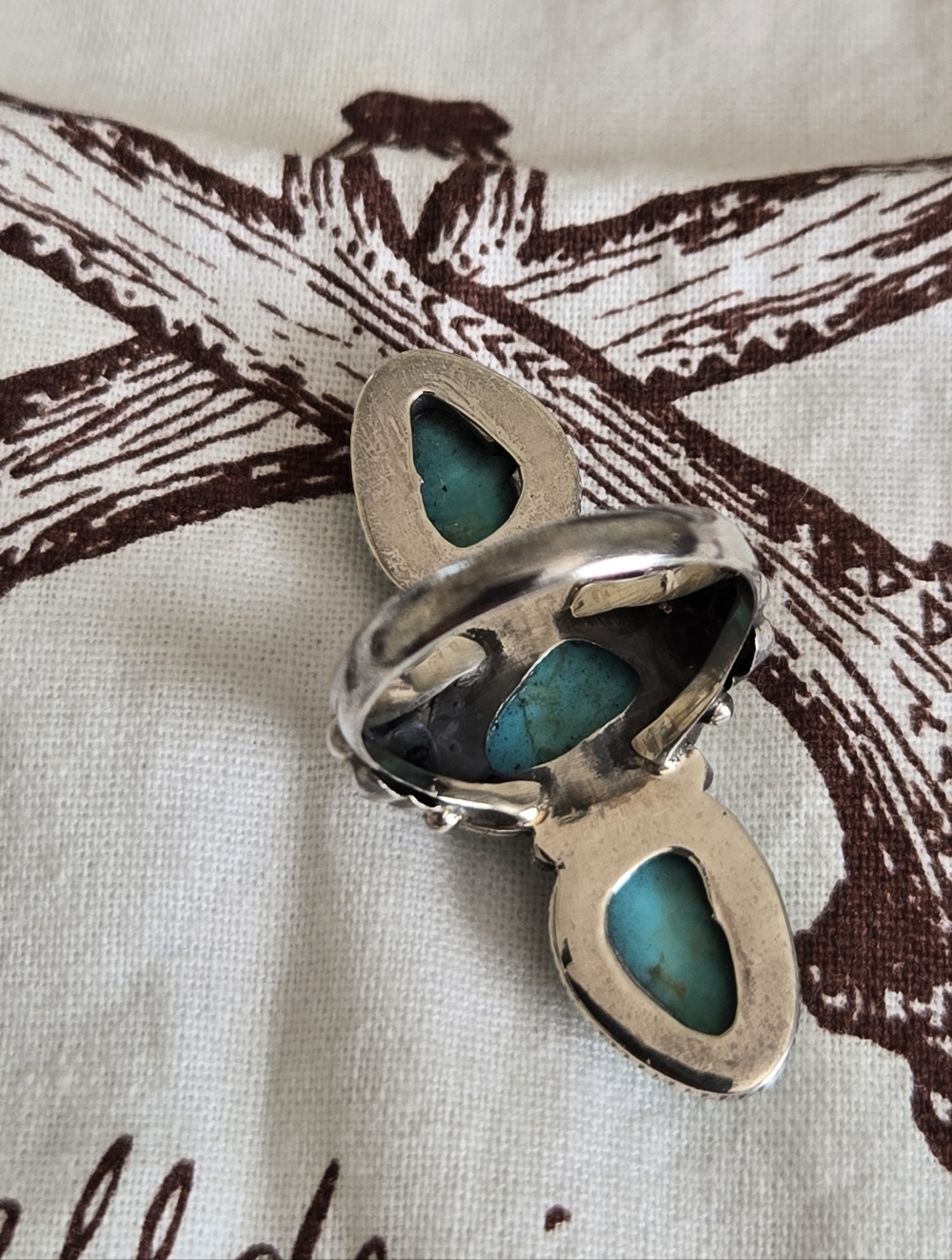 Turquoise 3 Stone SS Ring SZ 8 - Picture 2 of 9